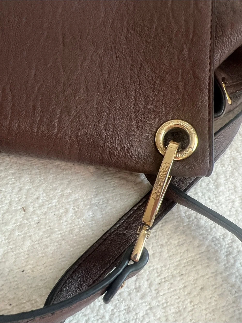 Calvin Klein Brown Leather Drawstring Backpack